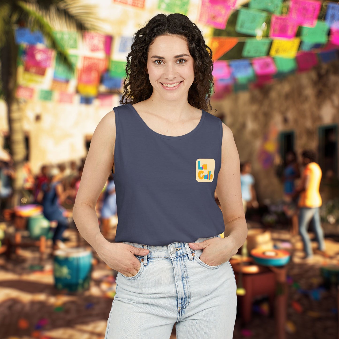 Ritmo. Amor. Familia. Unisex Garment-Dyed Tank Top