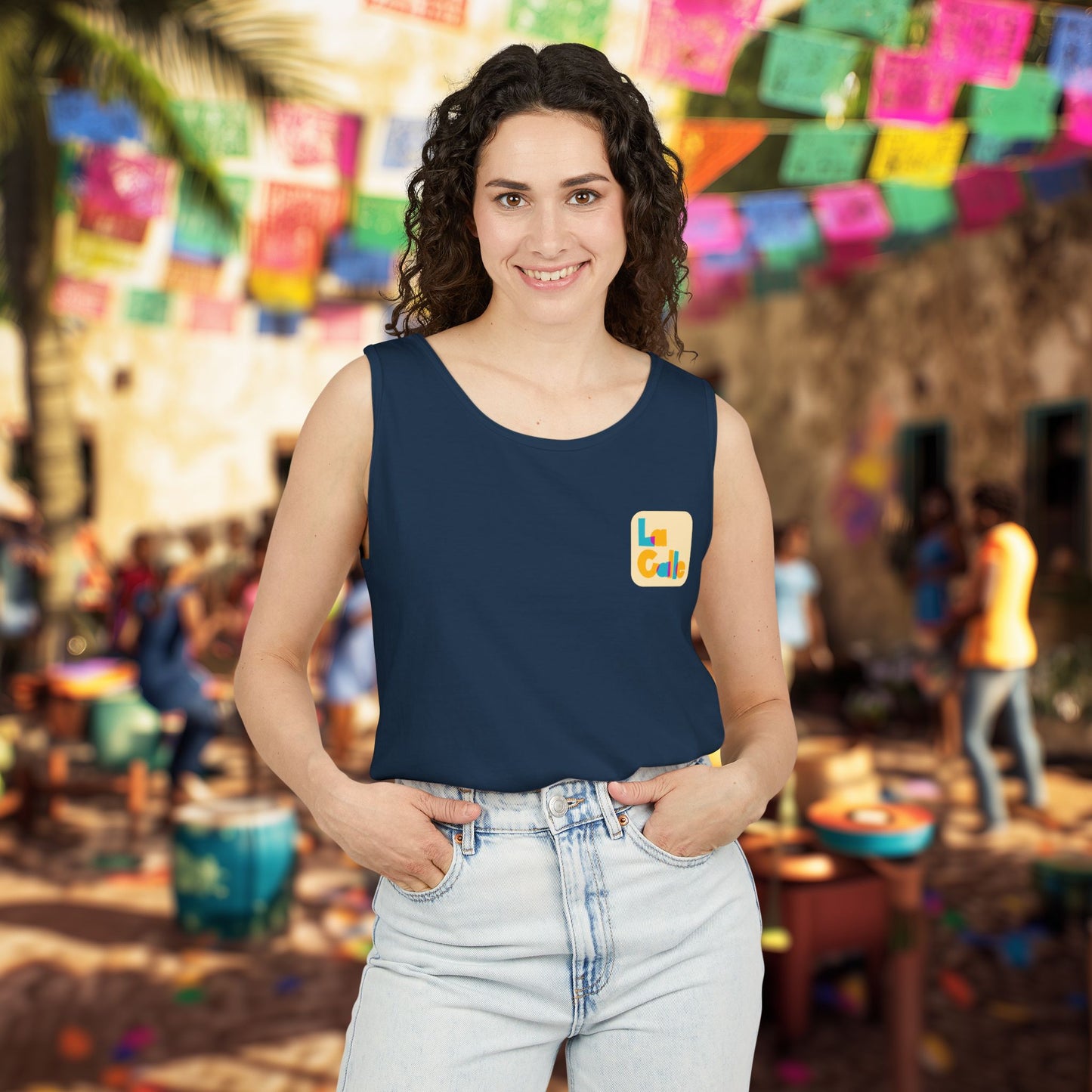 Ritmo. Amor. Familia. Unisex Garment-Dyed Tank Top