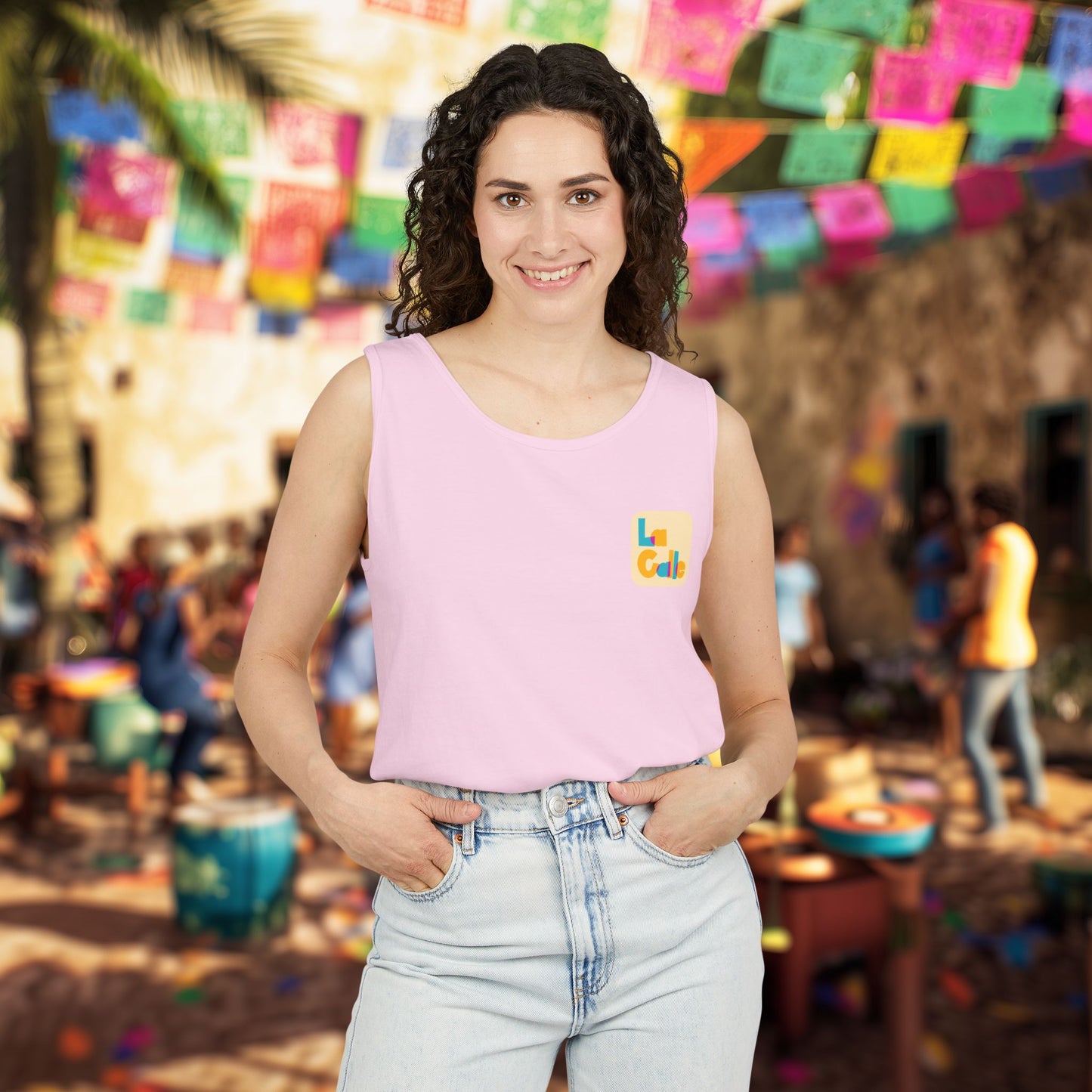 Ritmo. Amor. Familia. Unisex Garment-Dyed Tank Top