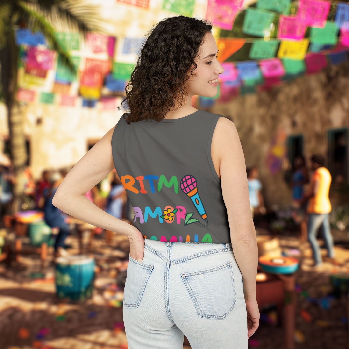 Ritmo. Amor. Familia. Unisex Garment-Dyed Tank Top