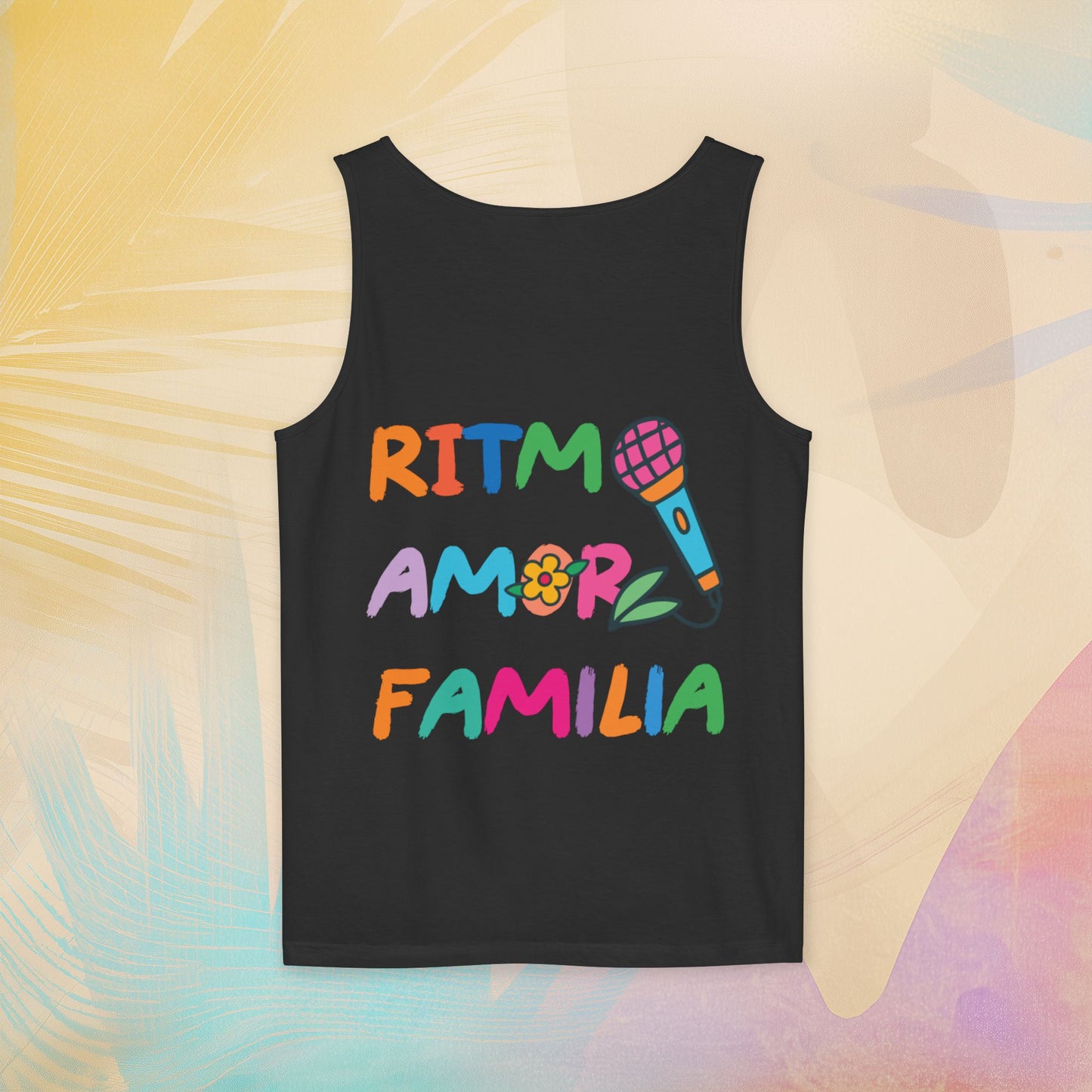 Ritmo. Amor. Familia. Unisex Garment-Dyed Tank Top