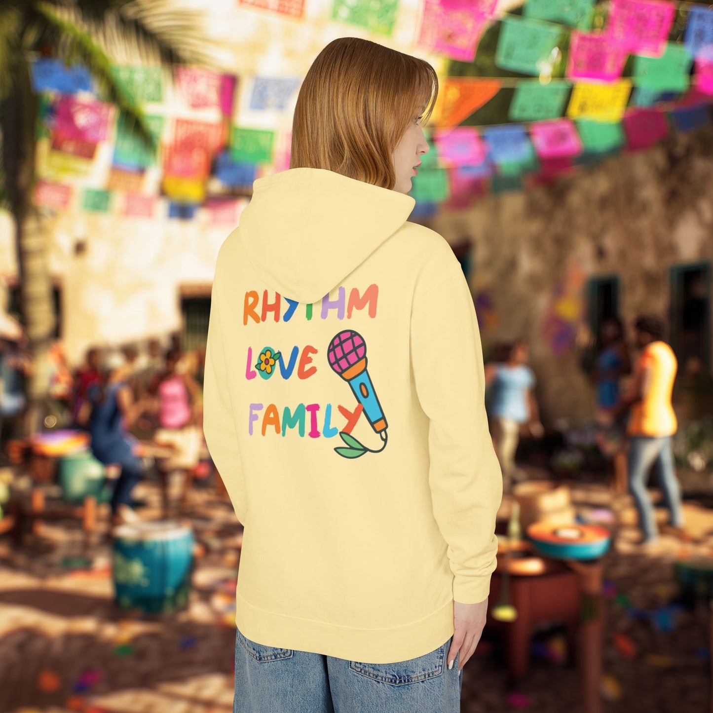 Rhythm. Love. Family. Unisex Garment-Dyed Hoodie