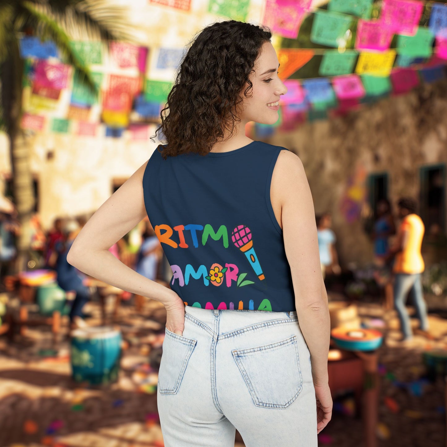 Ritmo. Amor. Familia. Unisex Garment-Dyed Tank Top