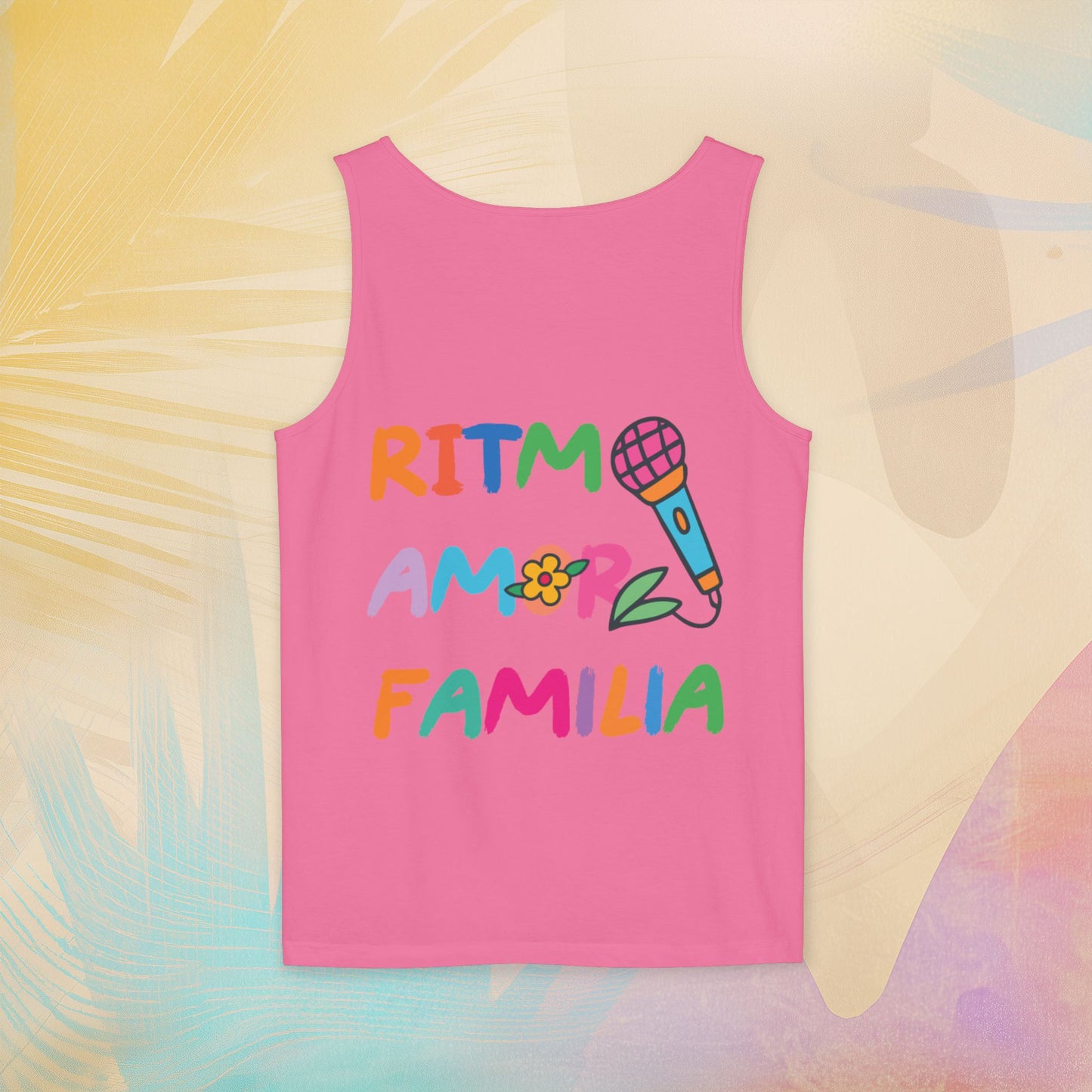 Ritmo. Amor. Familia. Unisex Garment-Dyed Tank Top