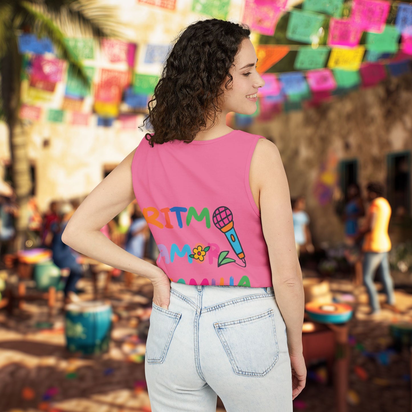 Ritmo. Amor. Familia. Unisex Garment-Dyed Tank Top