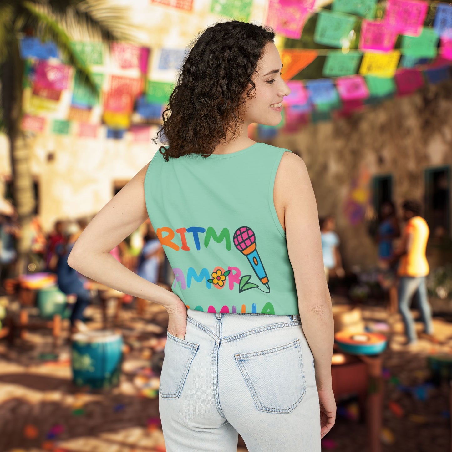 Ritmo. Amor. Familia. Unisex Garment-Dyed Tank Top