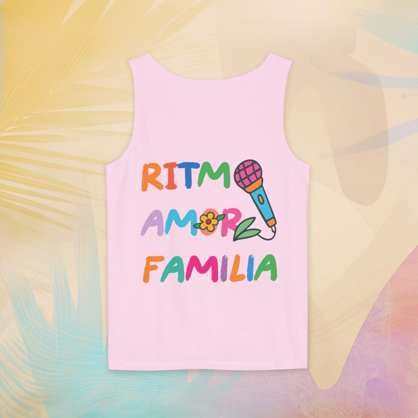 Ritmo. Amor. Familia. Unisex Garment-Dyed Tank Top
