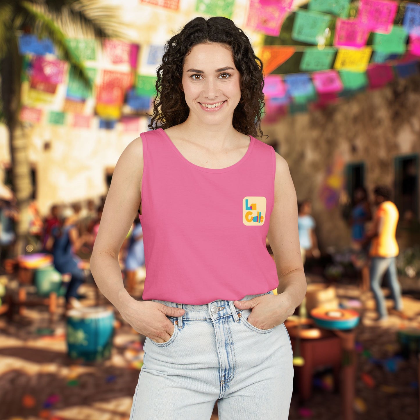 Ritmo. Amor. Familia. Unisex Garment-Dyed Tank Top