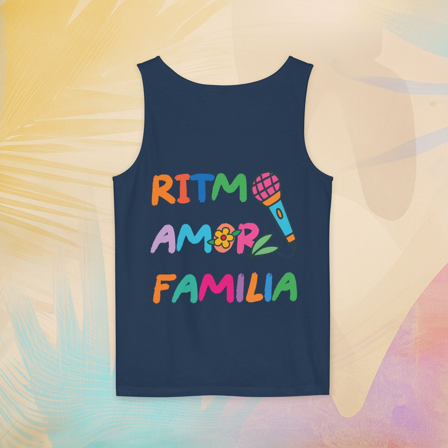 Ritmo. Amor. Familia. Unisex Garment-Dyed Tank Top