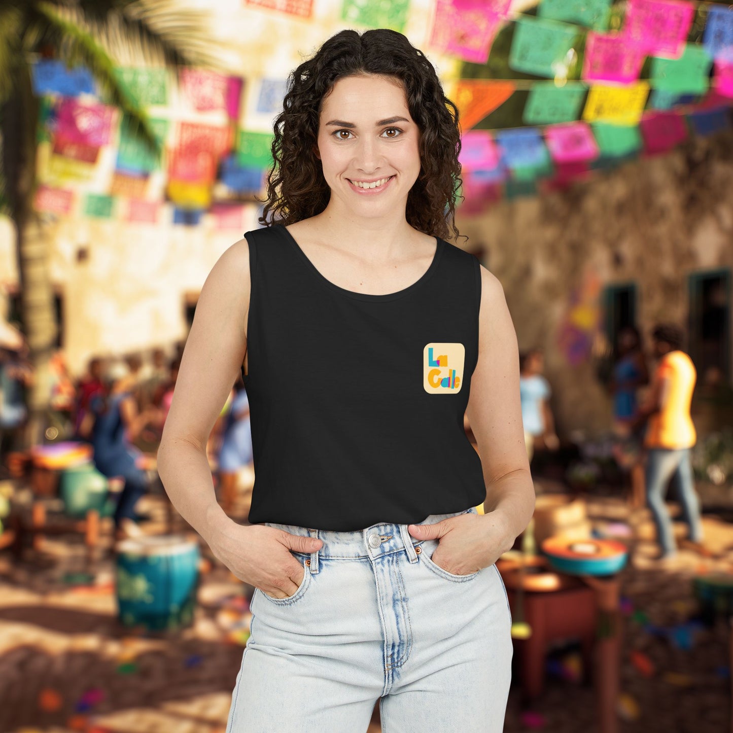 Ritmo. Amor. Familia. Unisex Garment-Dyed Tank Top