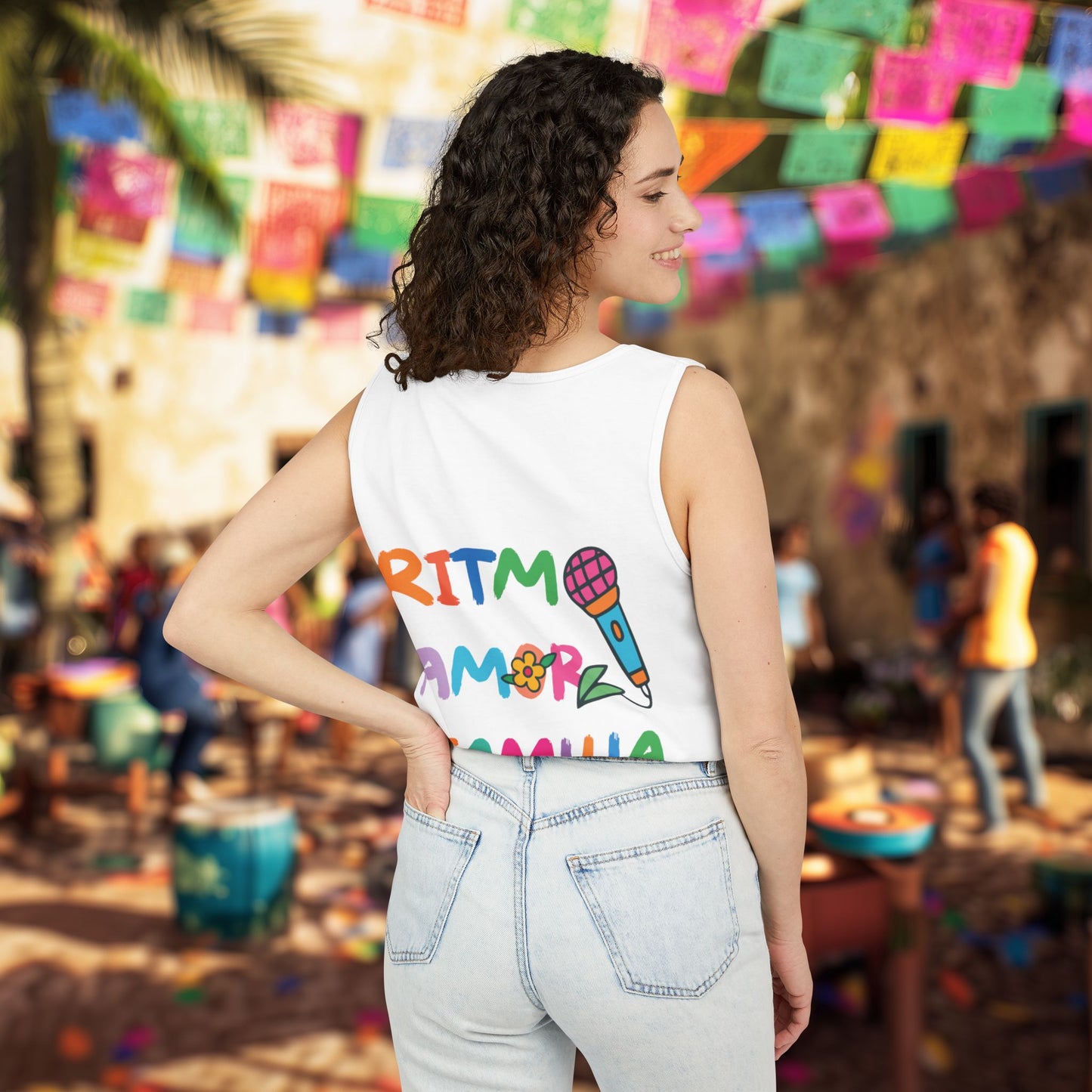 Ritmo. Amor. Familia. Unisex Garment-Dyed Tank Top