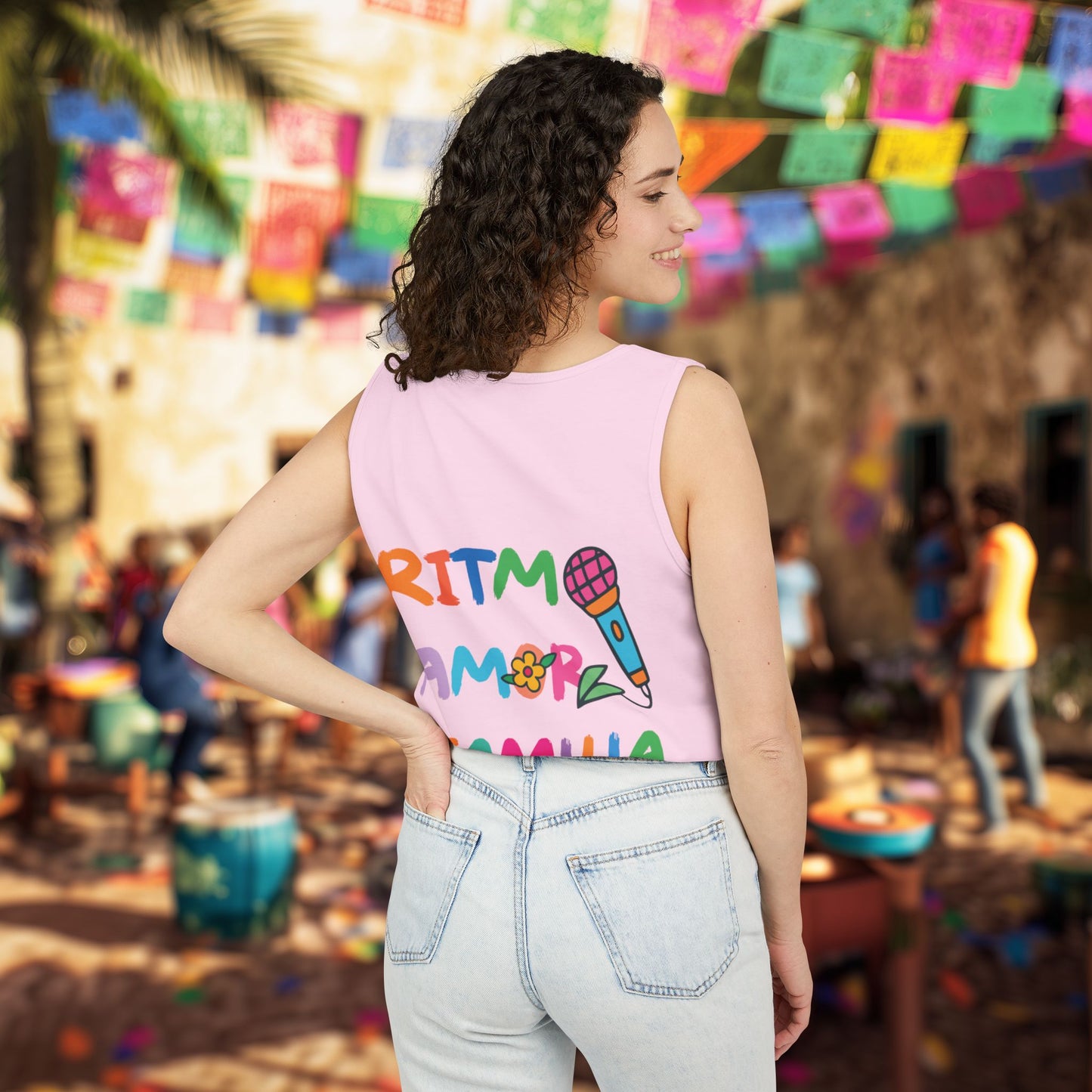 Ritmo. Amor. Familia. Unisex Garment-Dyed Tank Top