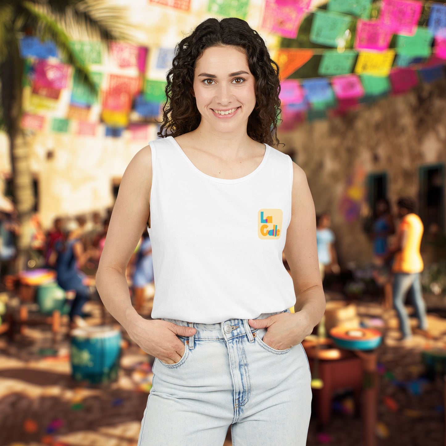 Ritmo. Amor. Familia. Unisex Garment-Dyed Tank Top