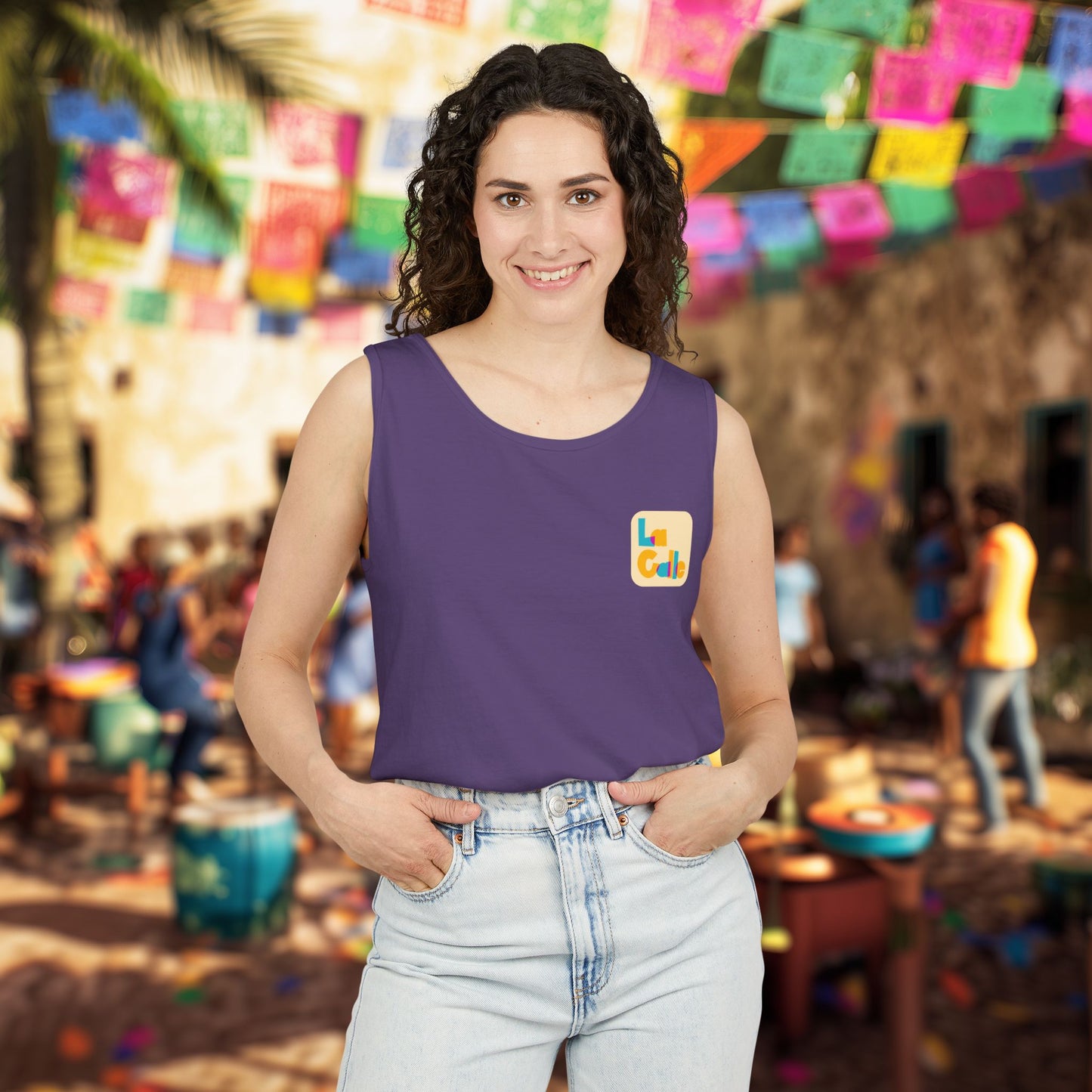 Ritmo. Amor. Familia. Unisex Garment-Dyed Tank Top