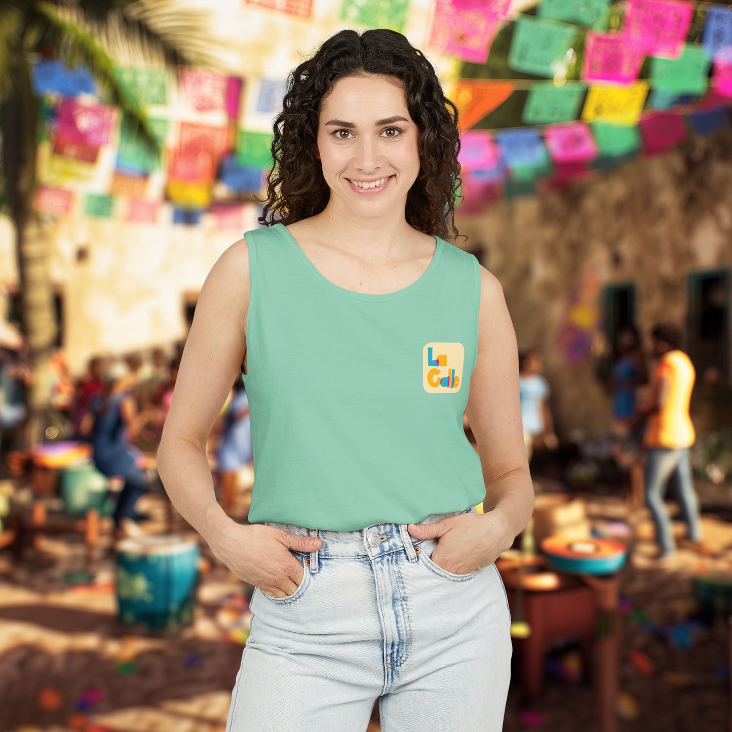 Ritmo. Amor. Familia. Unisex Garment-Dyed Tank Top