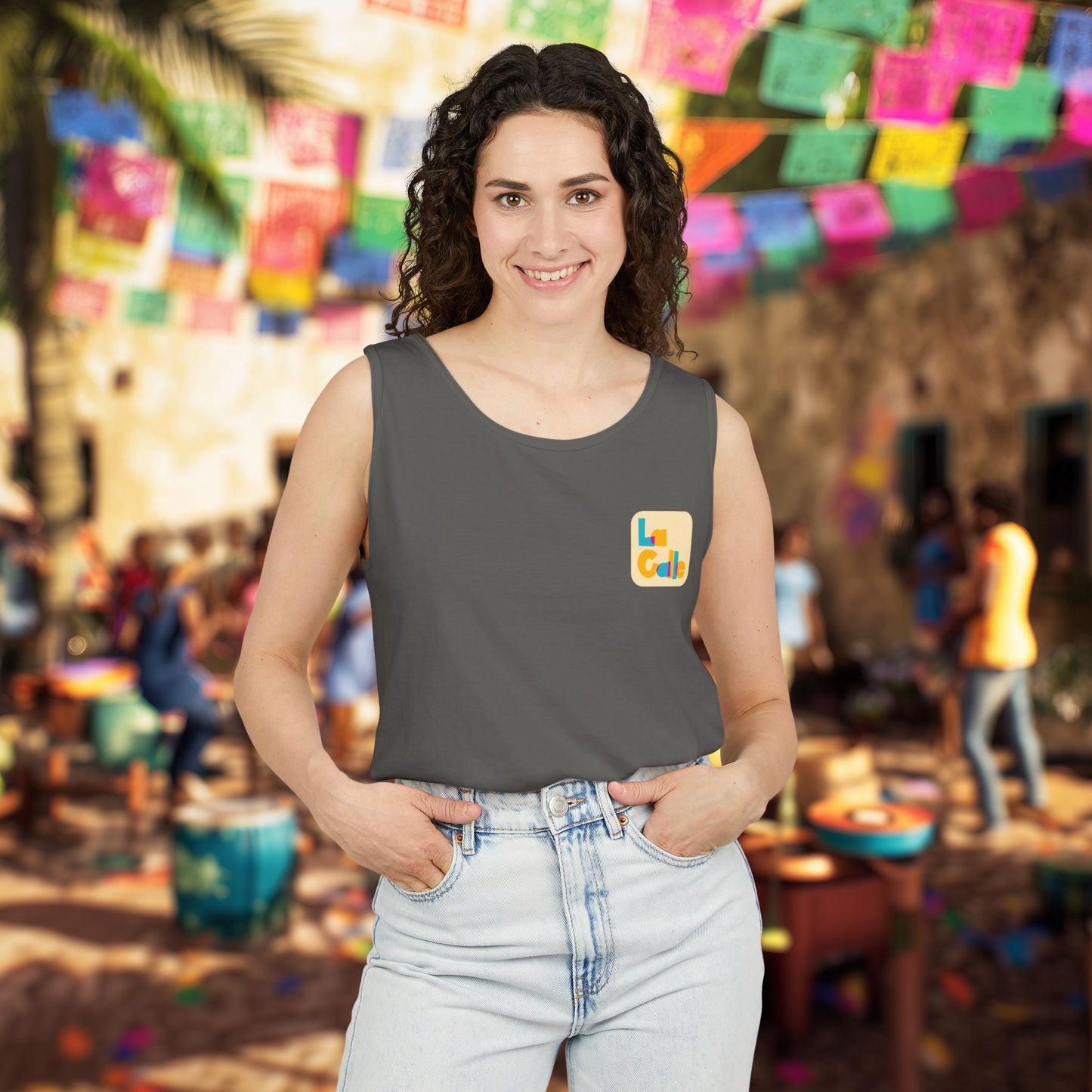Ritmo. Amor. Familia. Unisex Garment-Dyed Tank Top