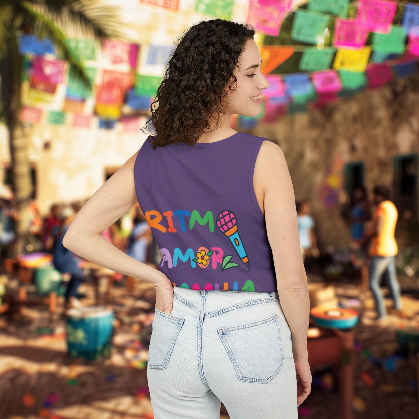 Ritmo. Amor. Familia. Unisex Garment-Dyed Tank Top