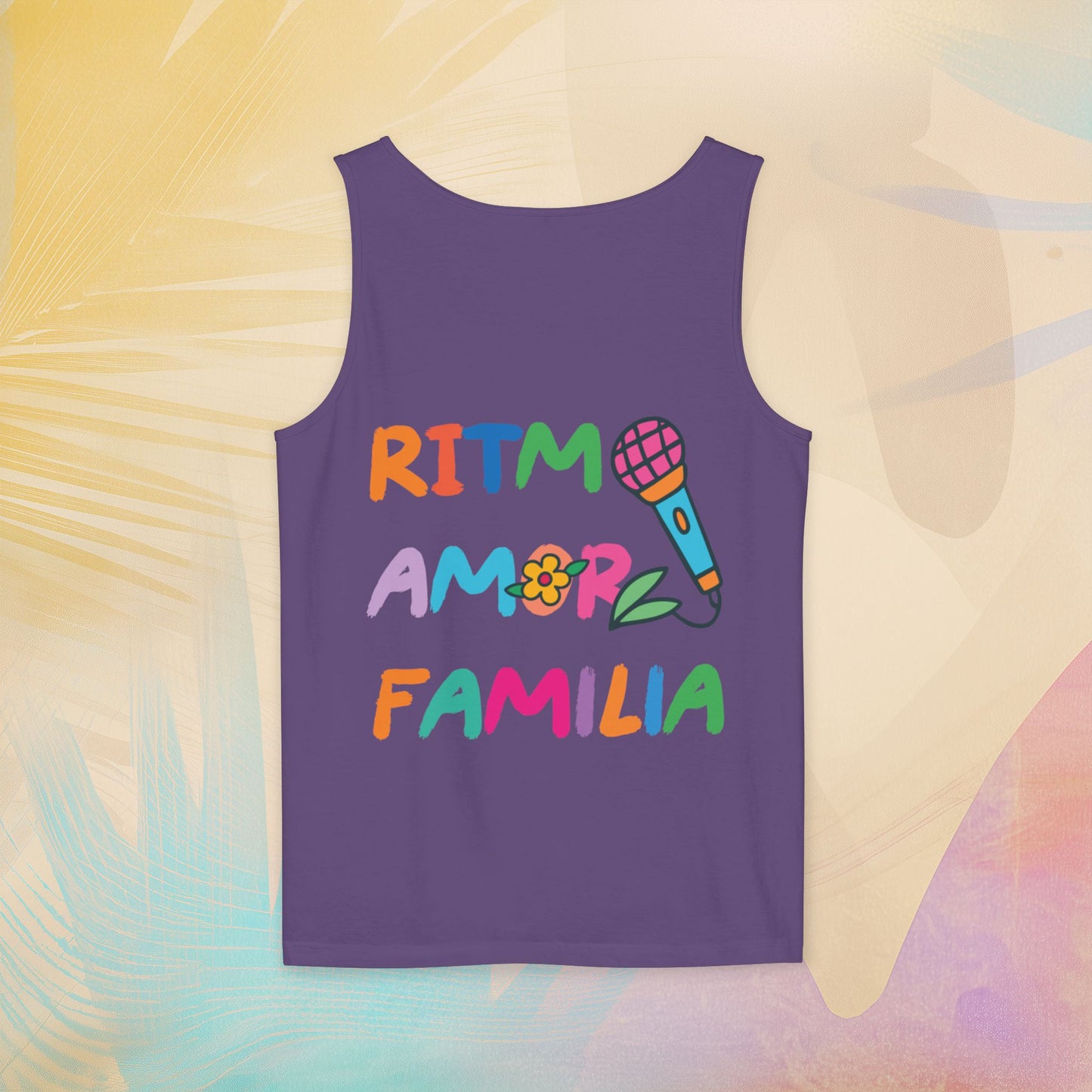 Ritmo. Amor. Familia. Unisex Garment-Dyed Tank Top